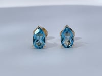 Swiss Blue Topaz Stud Earrings 2CTW Pear Cut 14K Yellow Gold