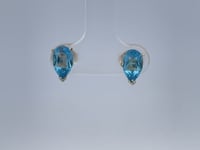 Swiss Blue Topaz Stud Earrings 2CTW Pear Cut 14K Yellow Gold