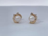 Natural Freshwater Pearl Diamond Stud Earrings 14K Yellow Gold 4.75MM