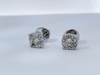 Cluster Diamond Stud Natural Earrings 14K White Gold .40CTW