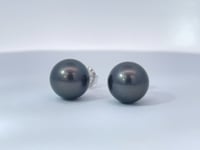 Tahitian Pearl Stud Earrings 18K White Gold 11.25MM