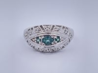 Lab Alexandrite &amp; Diamond Filigree Halo Ring 14K White Gold