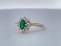 Natural Oval Emerald Diamond Halo Ring 14K Yellow Gold