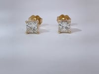 Princess Cut Diamond Stud Earrings 1.40CTW 14K Yellow Gold