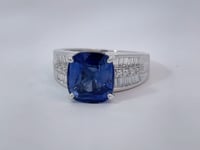Lab Sapphire Diamond Ring 6.18CT 14K White Gold Cushion