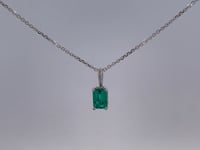 Emerald Hidden Halo Diamond Pendant 0.51CT 14K White Gold