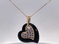 Onyx Heart Pendant Cornflower Blue Sapphires 14K Yellow Gold