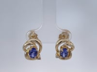 Tanzanite Diamond Swirl Stud Earrings 14K Yellow Gold
