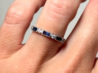 Sapphire Diamond Milgrain Band 14K White Gold