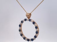 Sapphire &amp; Pearl Open Circle Pendant 2.08CTW 14K Yellow Gold