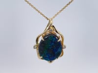 Boulder Opal Natural Diamond Pendant 14K Yellow Gold