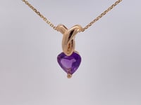 Amethyst Heart Drop Pendant 1.65CT 14K Yellow Gold