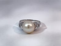 Pearl Diamond Accents Ring 9.5MM 14K White Gold