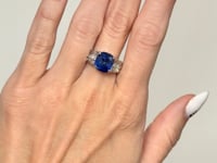 Lab Sapphire Diamond Ring 6.18CT 14K White Gold Cushion