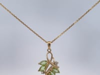 Peridot Diamond Nature Style Pendant 14K Yellow Gold