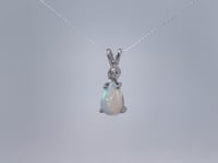 Opal &amp; Diamond Pendant .45CT 14K White Gold