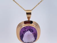 Elongated Cushion Amethyst Pendant 15.20CT 14K Yellow Gold