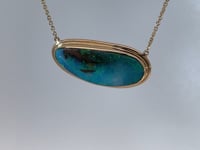 Natural Black Boulder Opal Bezel Set Necklace 14K Yellow Gold