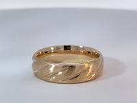 Grooved Wedding Band 5.5MM 14K Yellow Gold Brushed Finish