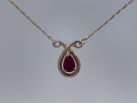 Ruby Ribbon Halo Necklace 0.58CT 14K Yellow Gold