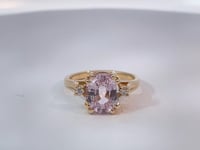 Kunzite &amp; Diamond Three Stone Ring 14K Yellow Gold 3.51CTW
