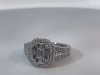 Emerald Cut Diamond Cluster Ring 14K White Gold 1.14CTW