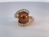 Brown Pearl Diamond Bypass Ring 0.25CTW 14K Yellow Gold