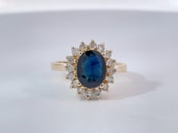 Sapphire Diamond Halo Ring 14K Yellow Gold 2.14CT
