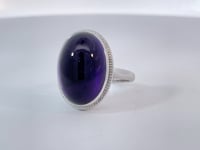 Cabochon Amethyst Solitaire Ring 14K White Gold 12.07CT
