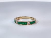 Emerald &amp; Diamond Band Milgrain 14K Yellow Gold 0.73CTW