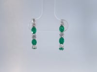 Natural Oval Emerald &amp; Diamond Hoop Earrings 14K White Gold 1.30CTW