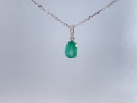Emerald Diamond Pendant 14K White Gold .79CT