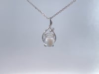 Moonstone Diamond Swirl Pendant 14K White Gold 1.37CT
