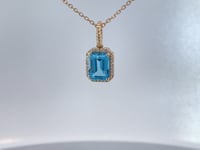 Topaz Diamond Halo Pendant 14K Yellow Gold 2.23CT
