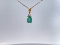 Natural Oval Emerald &amp; Diamond Pendant 14K Yellow Gold 0.71CTW