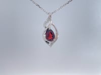 Garnet &amp; Diamond Swirl Pendant 14K White Gold 0.73CT