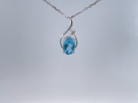 Blue Topaz Diamond Swirl Pendant 14K White Gold .83CT