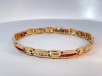 Diamond Ruby Candy Cane Tennis Bracelet 1.75CTW 14K Yellow Gold