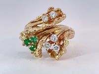 Diamond Emerald Cocktail Floral Ring 0.45CT 14K Yellow Gold