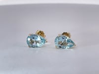 Aquamarine Pear Cut Stud Earrings 2.45CTW 14K Yellow Gold