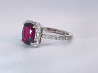 Rhodolite Garnet Diamond Halo Ring 2.54CT 14K White Gold