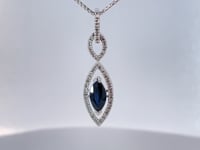Sapphire Marquise Diamond Halo Pendant 10K White Gold .74CT