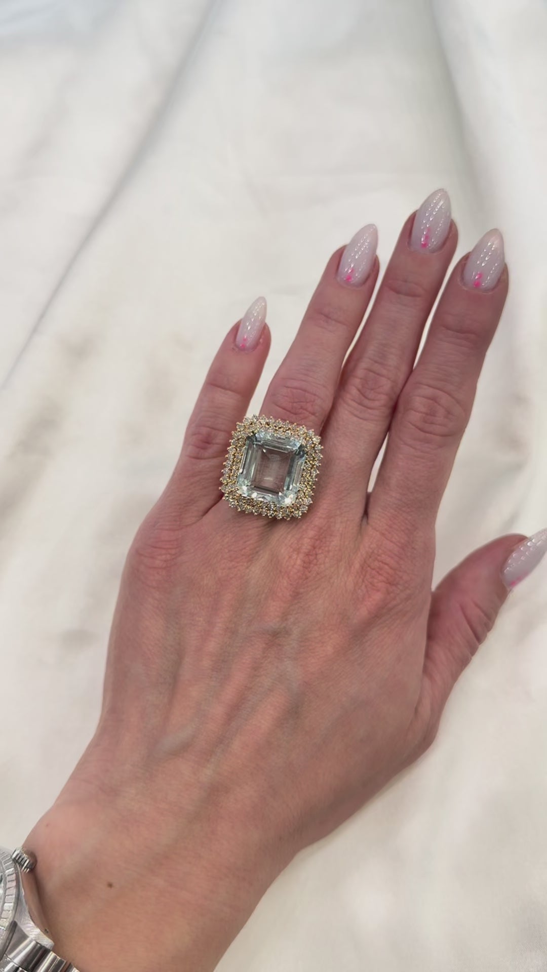 Aquamarine Diamond Halo Cocktail Ring 14K Yellow Gold 20CT