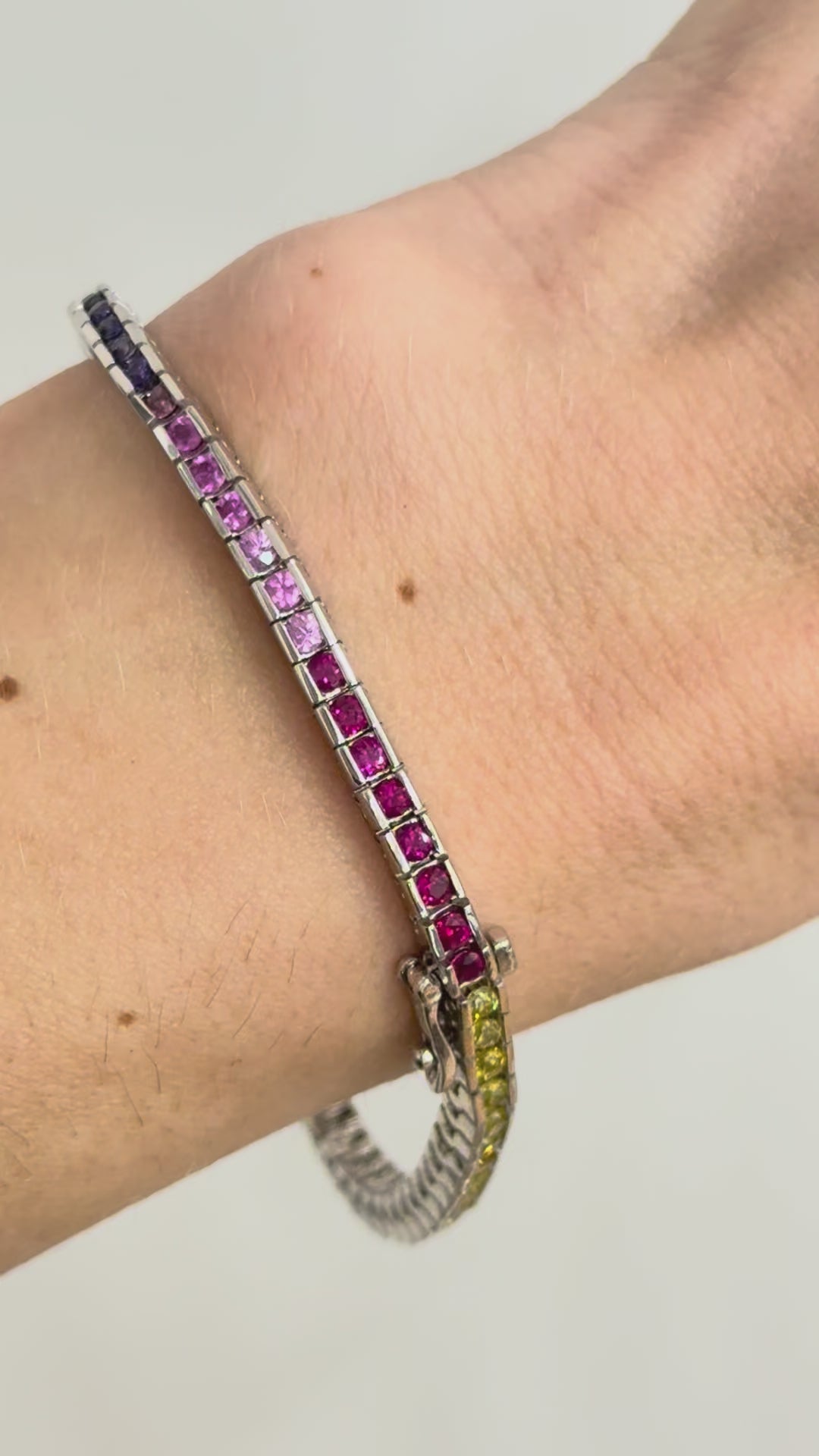 Multi-Colored Sapphire Tennis Bracelet 18K White Gold 2.86CTW