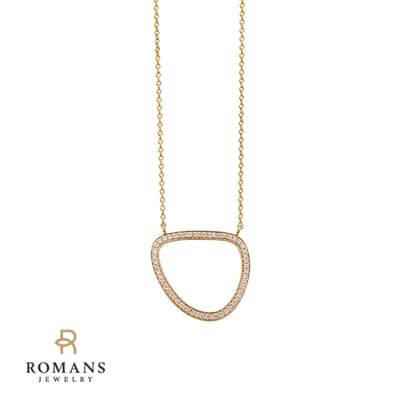 Floating Diamond Freeform Halo Necklace .08CTW 18K Yellow Gold