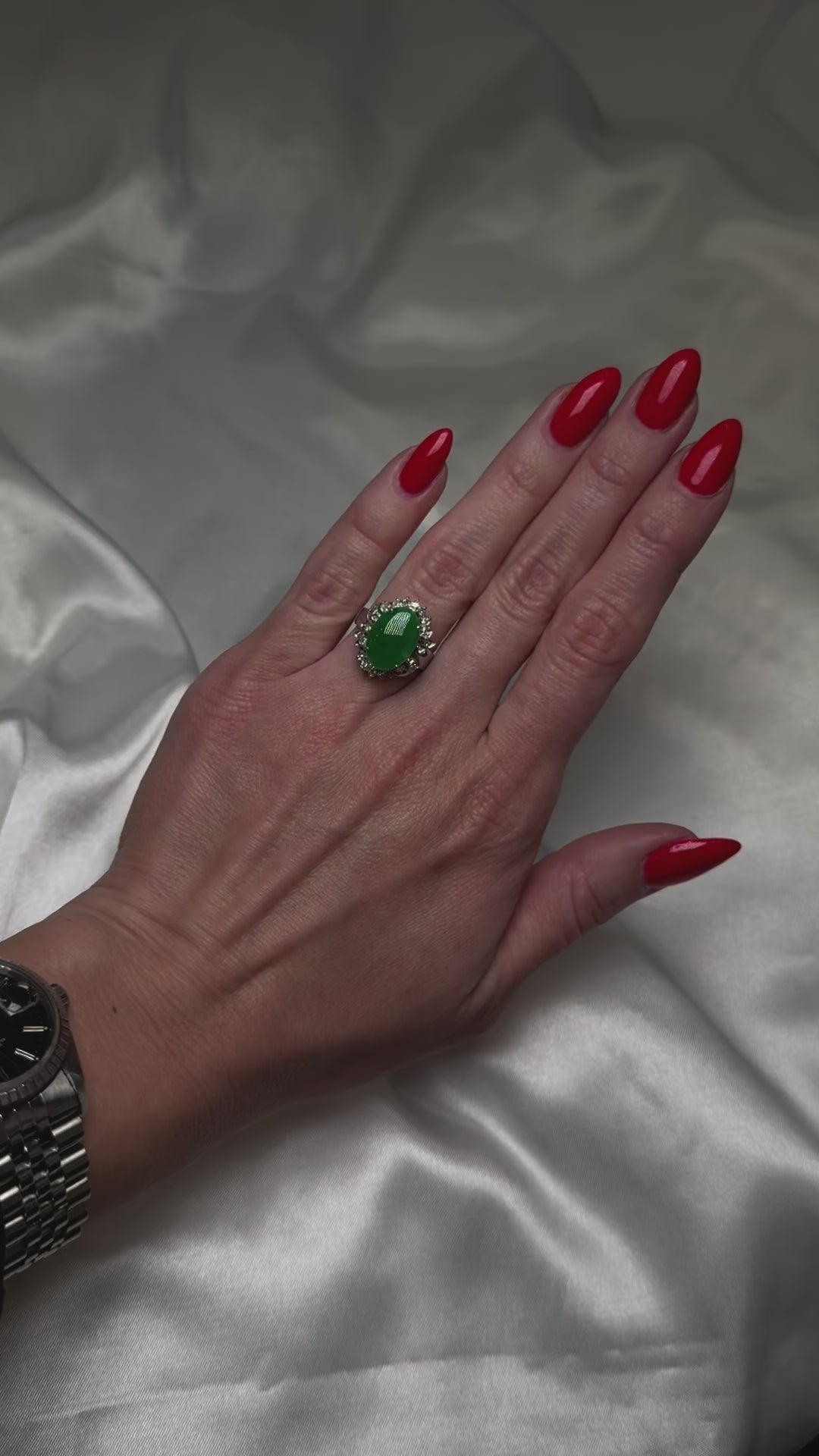 Jade Jadeite Natural Diamond Ring 18K White Gold