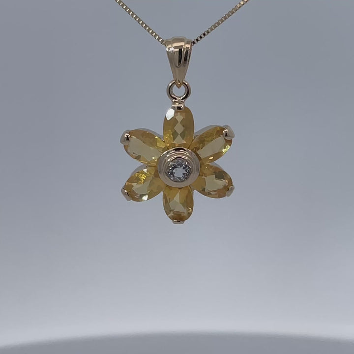 Citrine Topaz Flower Pendant 14K Yellow Gold 2.78CTW