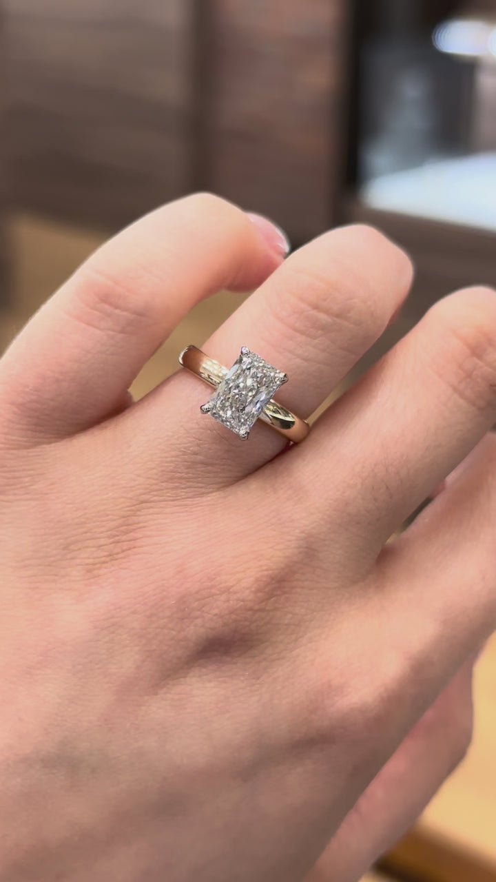 Radiant Lab Grown Diamond Hidden Halo Ring 2.01CT 14K Two Tone