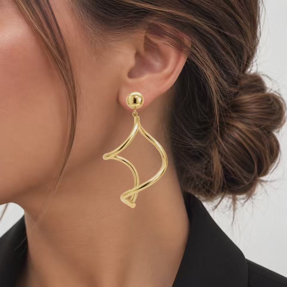 Twisted Dangle Hollow Earrings 14K Yellow Gold