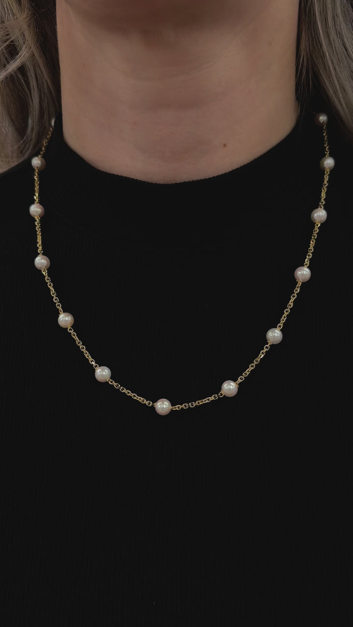 Pearl Chain Necklace 14K Yellow Gold